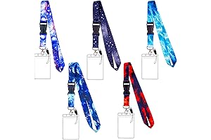5 Pack Starry Sky Neck Lanyards with 5 Transparent ID Card Holders