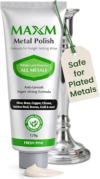 maxm Metal Polish Paste for Stainless Steel Polish, Chrome Polish & Aluminum Polish Rust Remover for Metal, Stainless Steel Scratch Remover, Polishing Compound Non-Toxic, Fresh Pine Scent, 4.2 oz