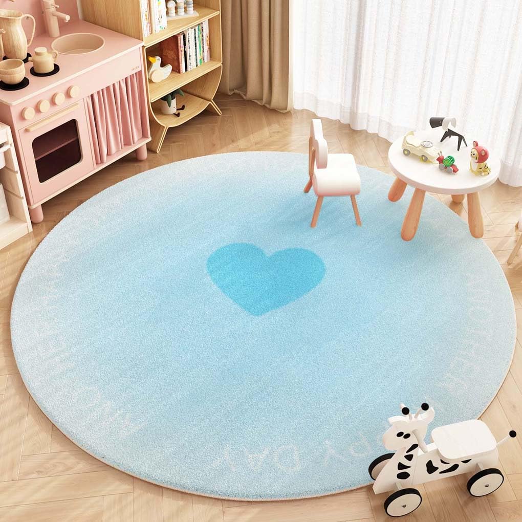 Amazon | Foxace ラグマット 円形 北欧風 おしゃれ ハート柄 ブルー