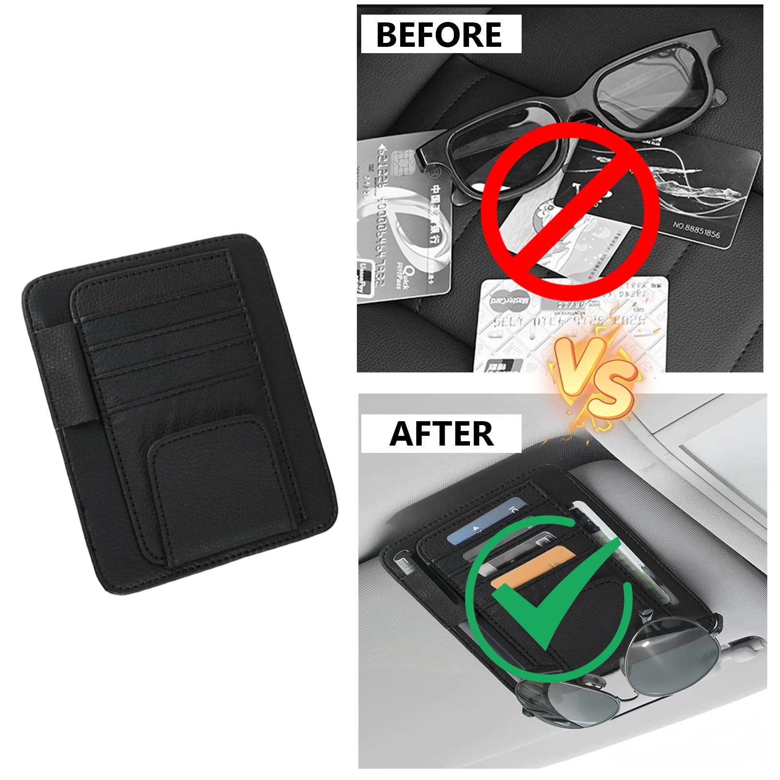 Auto Sonnenblenden-Organizer - PU Leder Aufbewahrungstasche Für Sonnenbrille & Karten