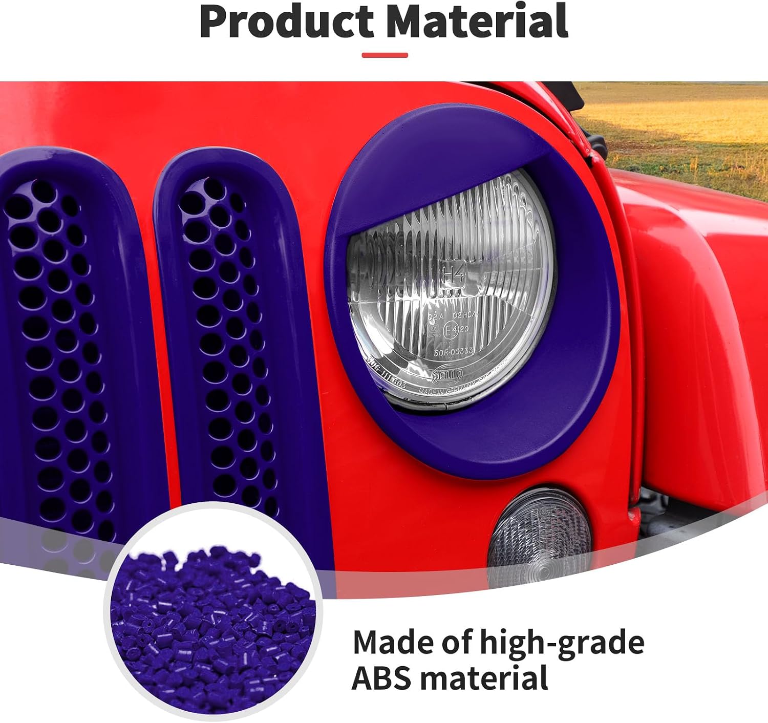 JWWY Front Grille Insert Radiator Grille Grillwork Surround Assembly Inserts Headlight Headlamp Cover Trim Set Fit for 2007-2017 Jeep Wrangler JK JKU Exterior Accessories 9pcs Purple
