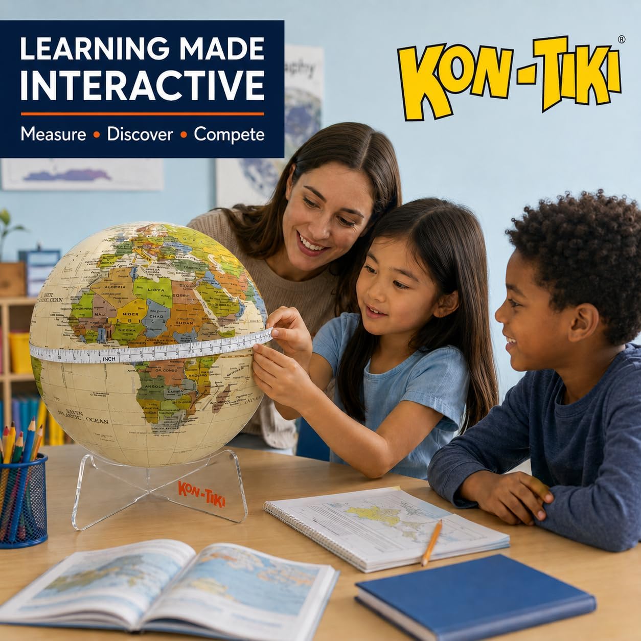KON-TIKI 12" World Globe for Kids with Clear Acrylic Stand image 4