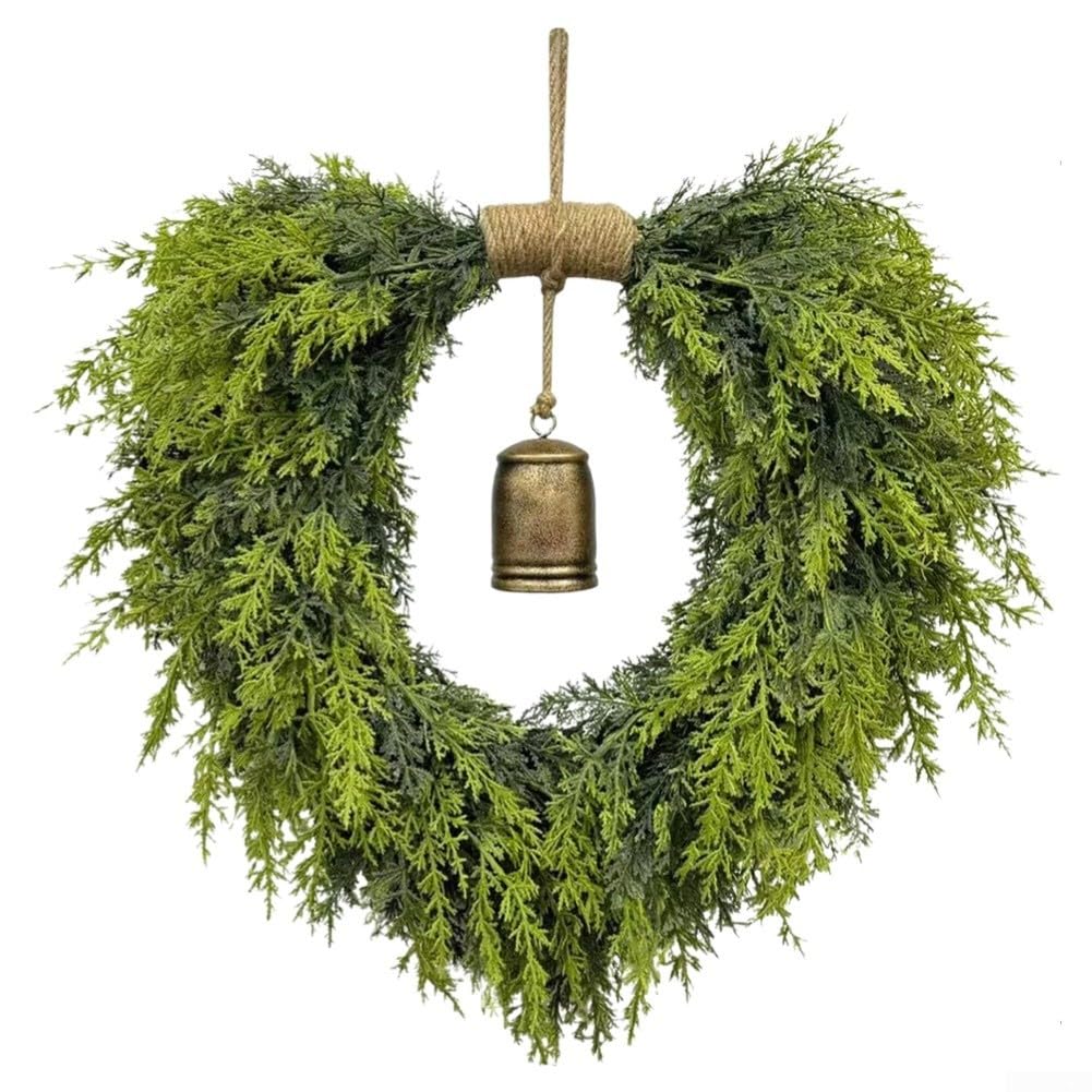 Corona de Navidad bohemia, guirnalda artificial en forma de corazón, 50 cm, decoración festiva para colgar en la pared para puerta del hogar