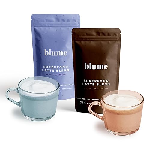 Blume Superfoods Latte Sleep Bundle - Incluye 1 Latte de lavanda azul y 1 café con leche de cacao caliente Reishi, vegano y sin gluten