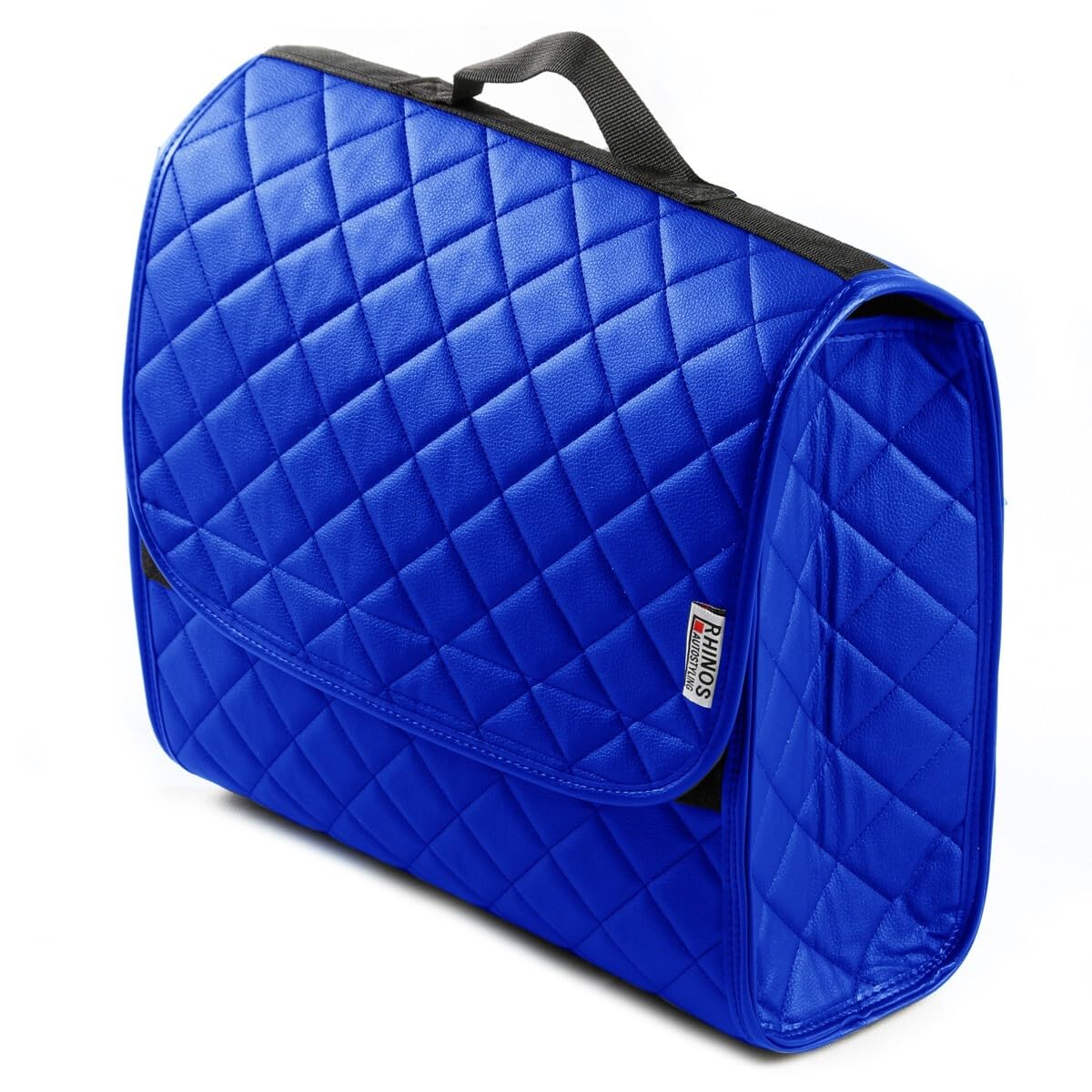 Rhinos Autostyling Blue Compatible With Ford Fiesta St (2018 Onwards) - Durable Boot Tidy Tool Declutter Organiser Compact Storage Car Trunk Anti Slip Bag Leather Quilted Square - Gift Idea