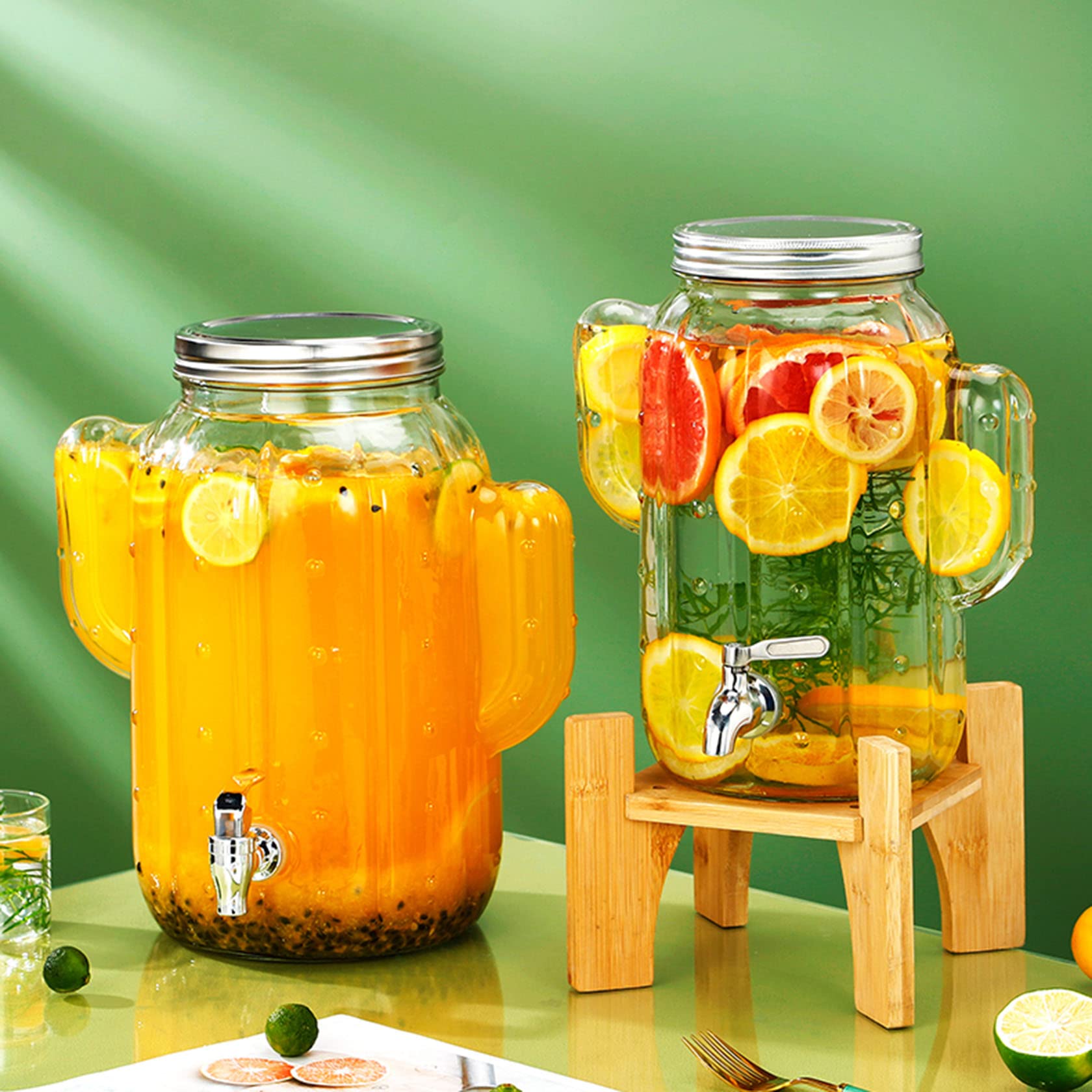 YYUINU Getrnkespender, Glasflasche, Getrnkespender, Kaktusform,  Edelstahlhahn, Holzfu,3L : Amazon.de: Kche, Haushalt & Wohnen