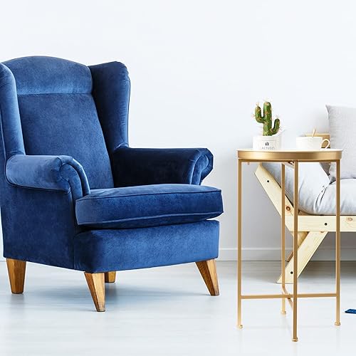 Miniatura 29 de danpinera - Mesa auxiliar redonda de metal, para acentuar interiores y exteriores, pequeña, para poner a un costado del sillón, con bandeja Negro