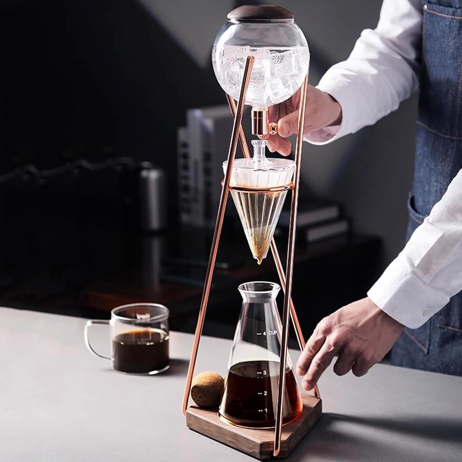 Ice Drip Brewer, Ice Drip Coffee Maker with 500ml Borosilicate Glass Pot, Stainless Steel Frame & Adjusting drip rate valve, Slow Drip Technology for Coffee Lover to Make 3-5 Cups