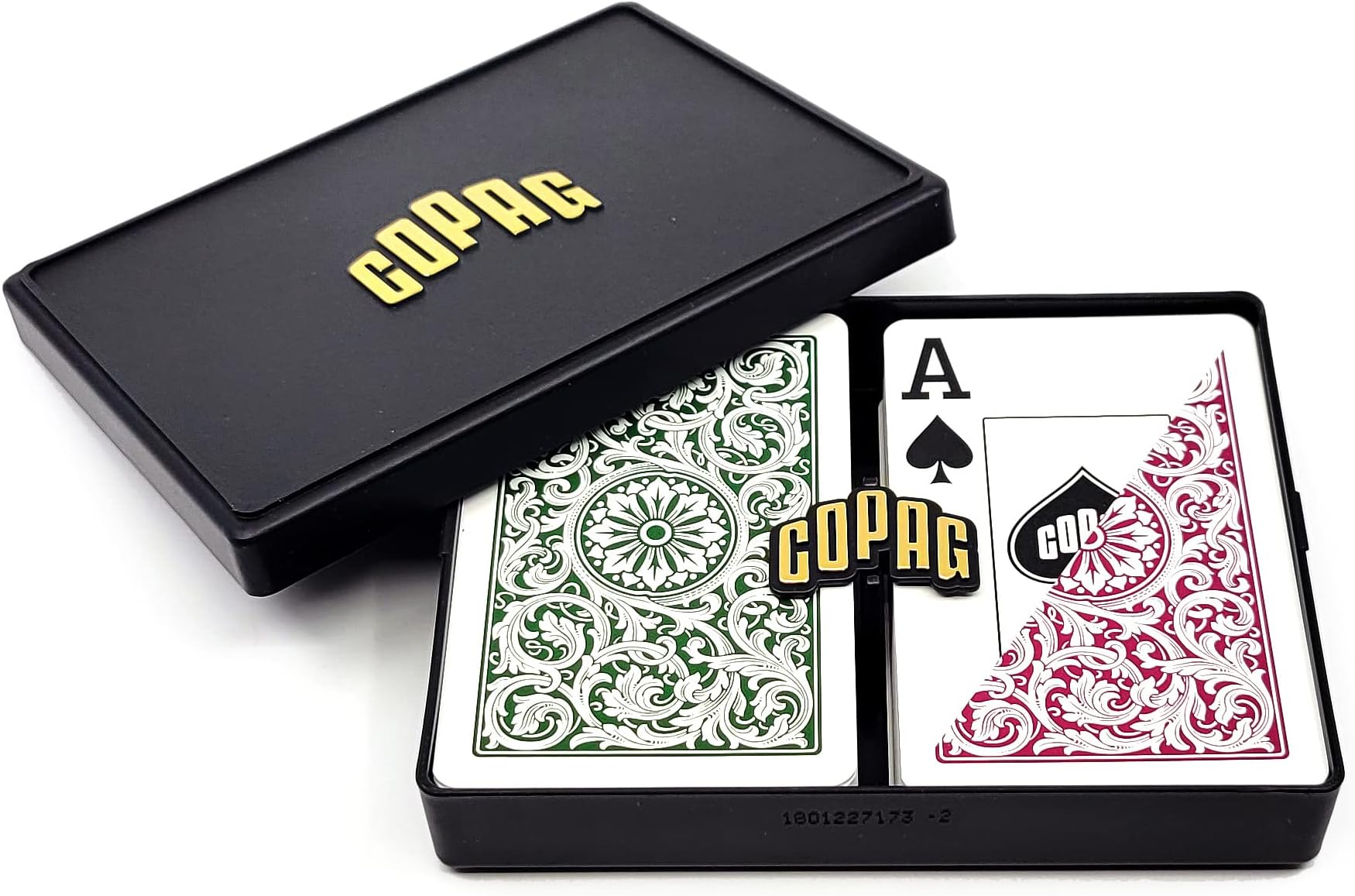 1546 Design 100% Plastic Playing Cards, Bridge Size (Narrow) Green/Burgundy (Jumbo Index, 1 Set)