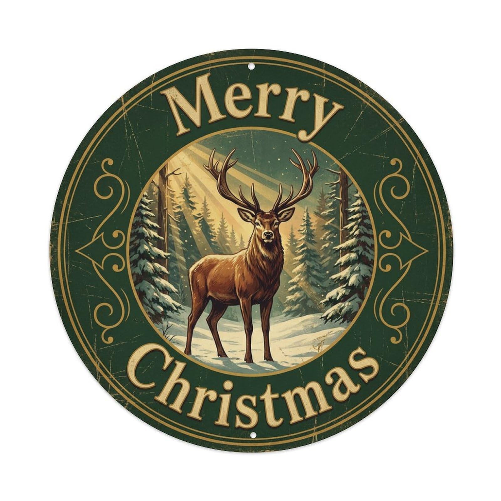 Merry Christmas Deer Antler Forest Metal Tin Sign