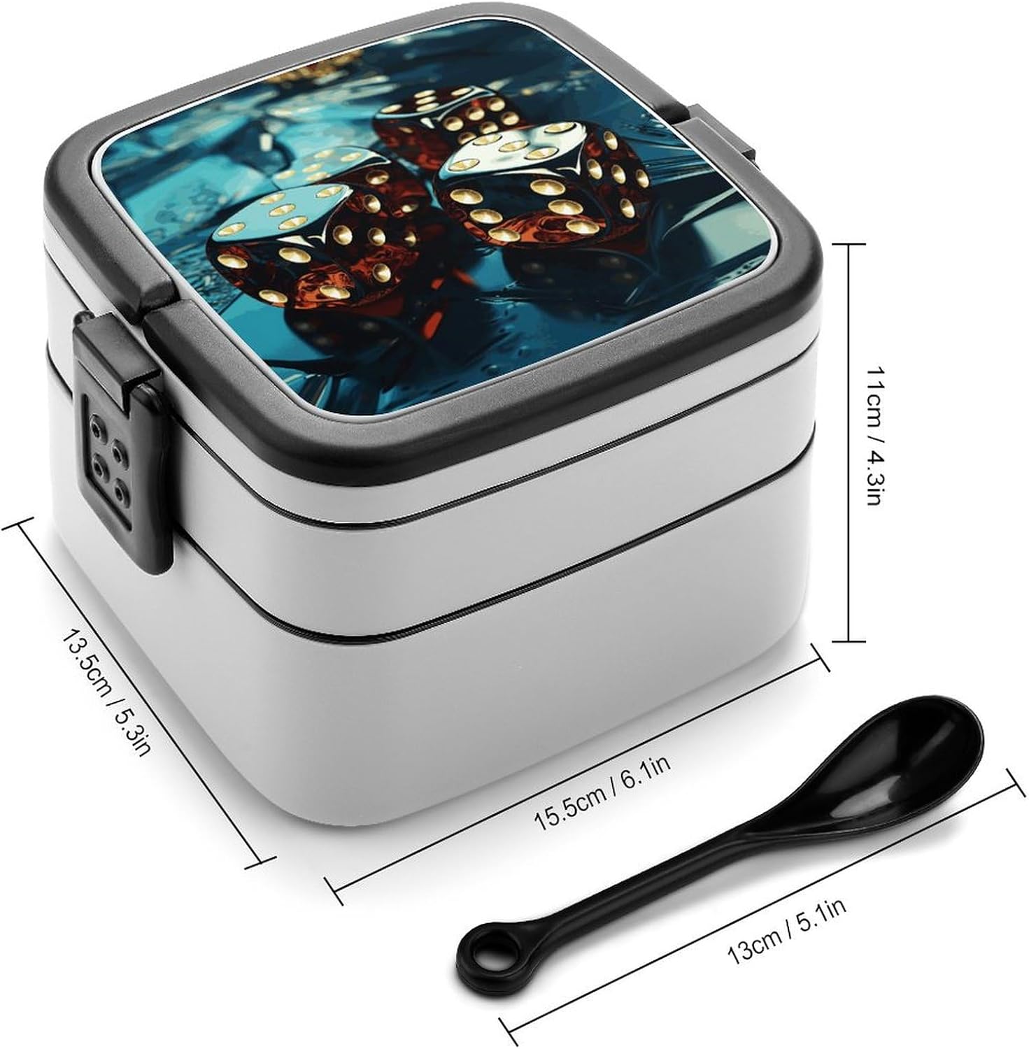 Adult Lunch Box Dice Graphics Printed Bento Box Portable Lunch Box with Spoon And Handle Bento Boxes for Workand Picnics