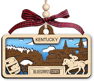 Kentucky Wooden Ornament - Bluegrass State Scene with Horses Barn and Rolling Hills - Layered Laser Cut Design Showcasing Equestrian and Rural Life - Southern State Holiday Keepsake
