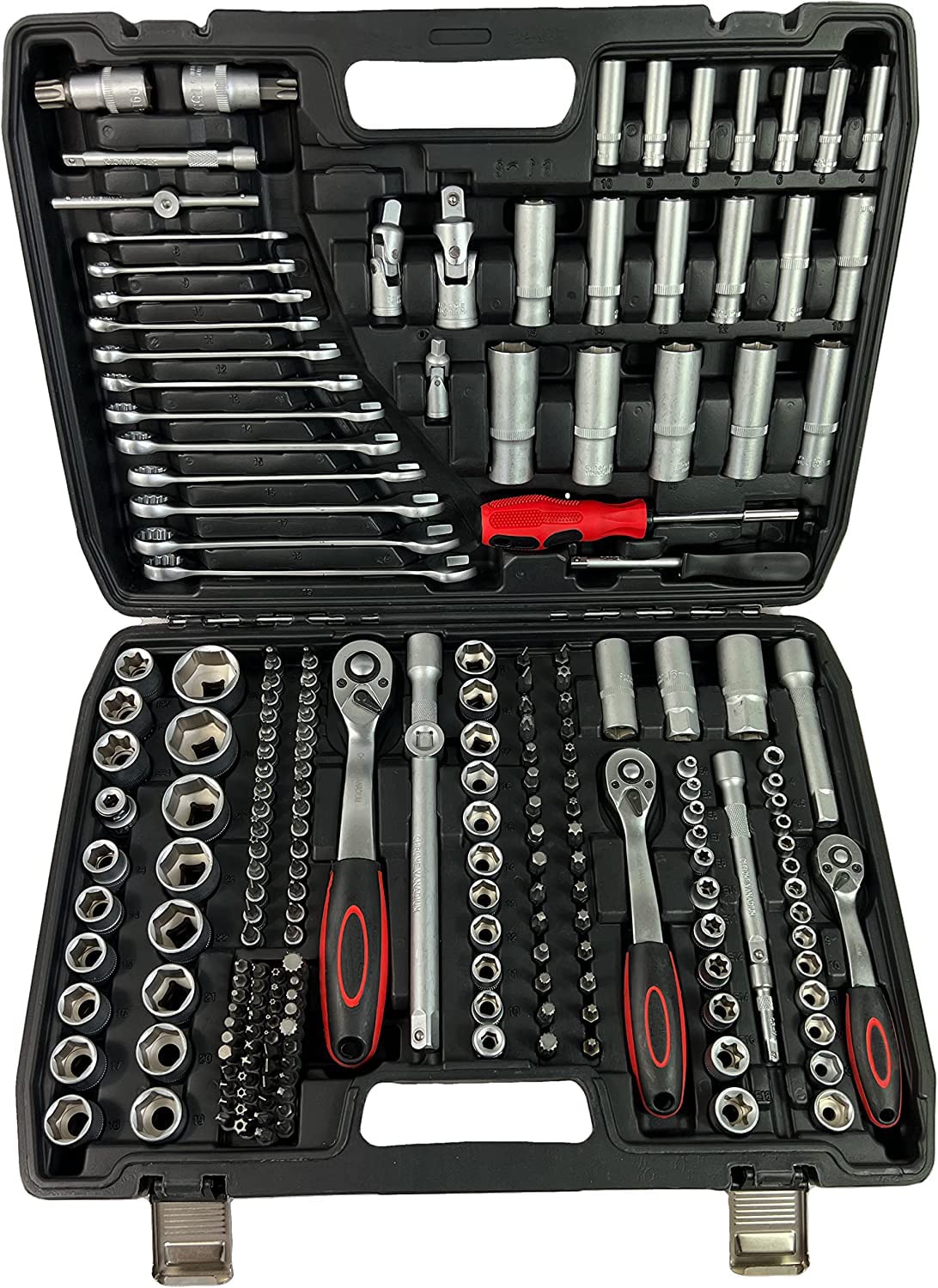 Maletín herramientas 215pz CALIDAD PROFESIONAL carraca 1/2",1/4" y 3/8" llaves, vaso, puntas variadas