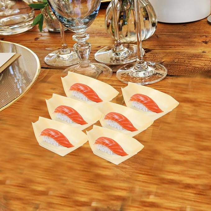Hemoton 50 Platos de Madera Desechables Tipo Bote para Sushi miniatura 8