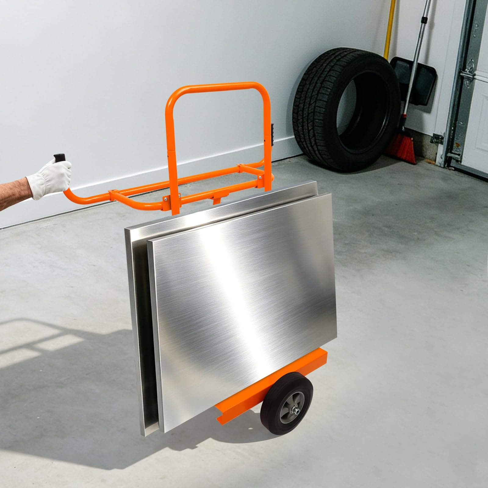 Carrello per piastre, portata 300 kg, carrello per piastre con 4 ruote, carrello di trasporto per il trasporto di pannelli, finestre, pannelli di legno (arancione)