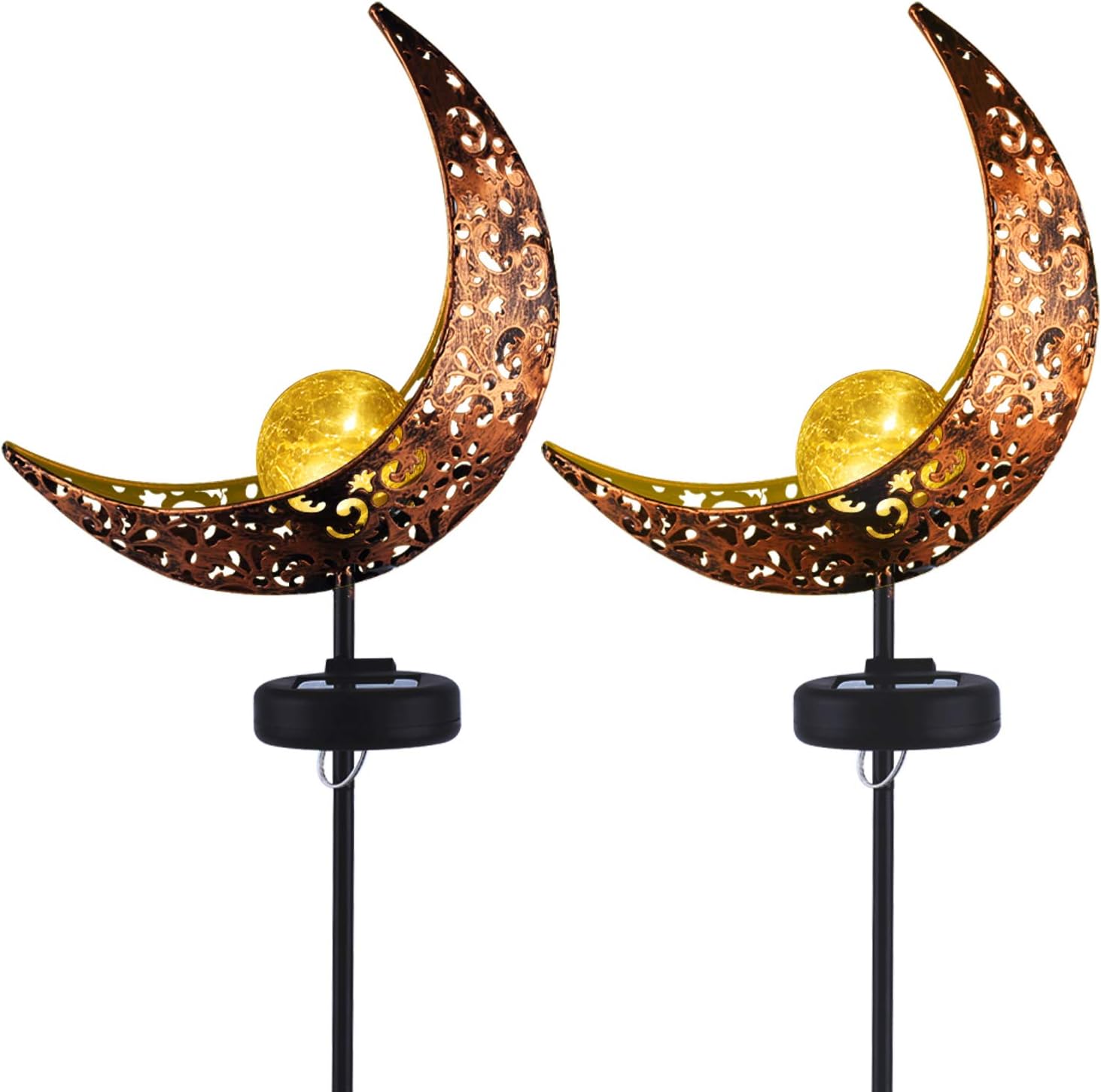 APONUO Garden Solar Stake Lights, Pathway Lights Outdoor Decor Garden Stakes Warm White Moon Crackle Glass Globe, Waterproof LED for Lawn,Garden or Backyard (2 Packs)