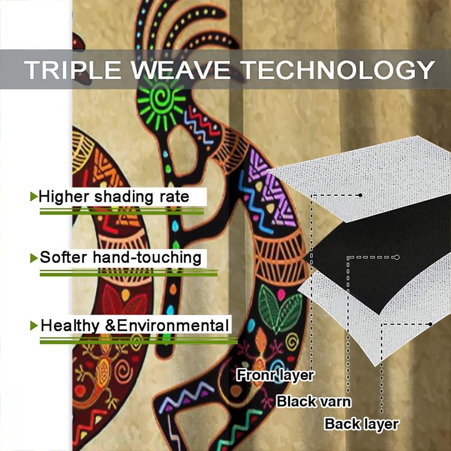 Southwestern Curtain, Native American Kokopelli Ethnic Tribal Vintage Retro Music Agriculture Ancien for Living Rooms and Bedrooms Drapes 2 Panels 42x54 Inch, Style