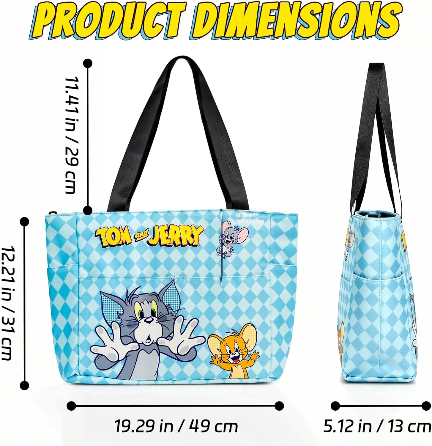 Tom and Jerry Cartoon Tote Bag for Women, Large Capacity, Stylish & Durable Everyday Bag, Featuring Iconic Tom Character, Perfect for School, Work, Travel, and Casual Use