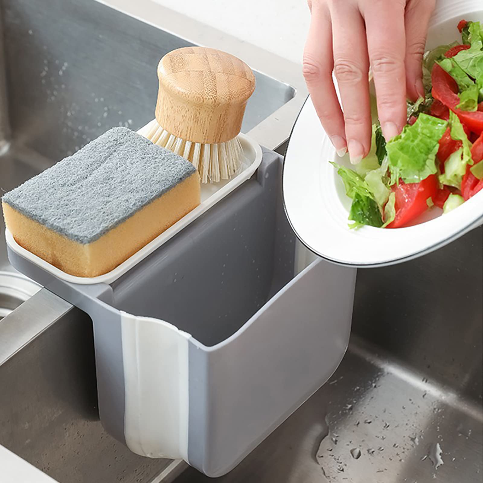 Colador De Desagüe para Fregadero, Colador De Fregadero De Cocina, Multifunción, Plegable, para Recoger Alimentos, Colador De Alimentos De Esquina sobre El Fregadero para Residuos De Frutas