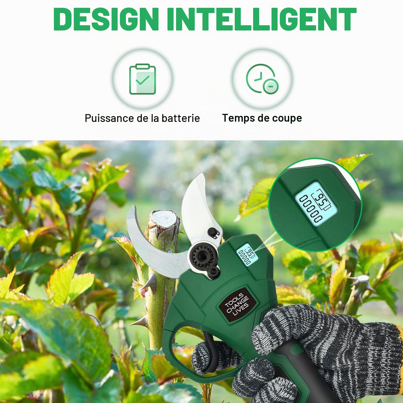 Secateur Electrique Sans Fil 50mm: Secateur Electrique - 21V Sécateur Électrique avec LCD-Anzeige & 2Pcs 3Ah Batterie Sécateur de Jardin