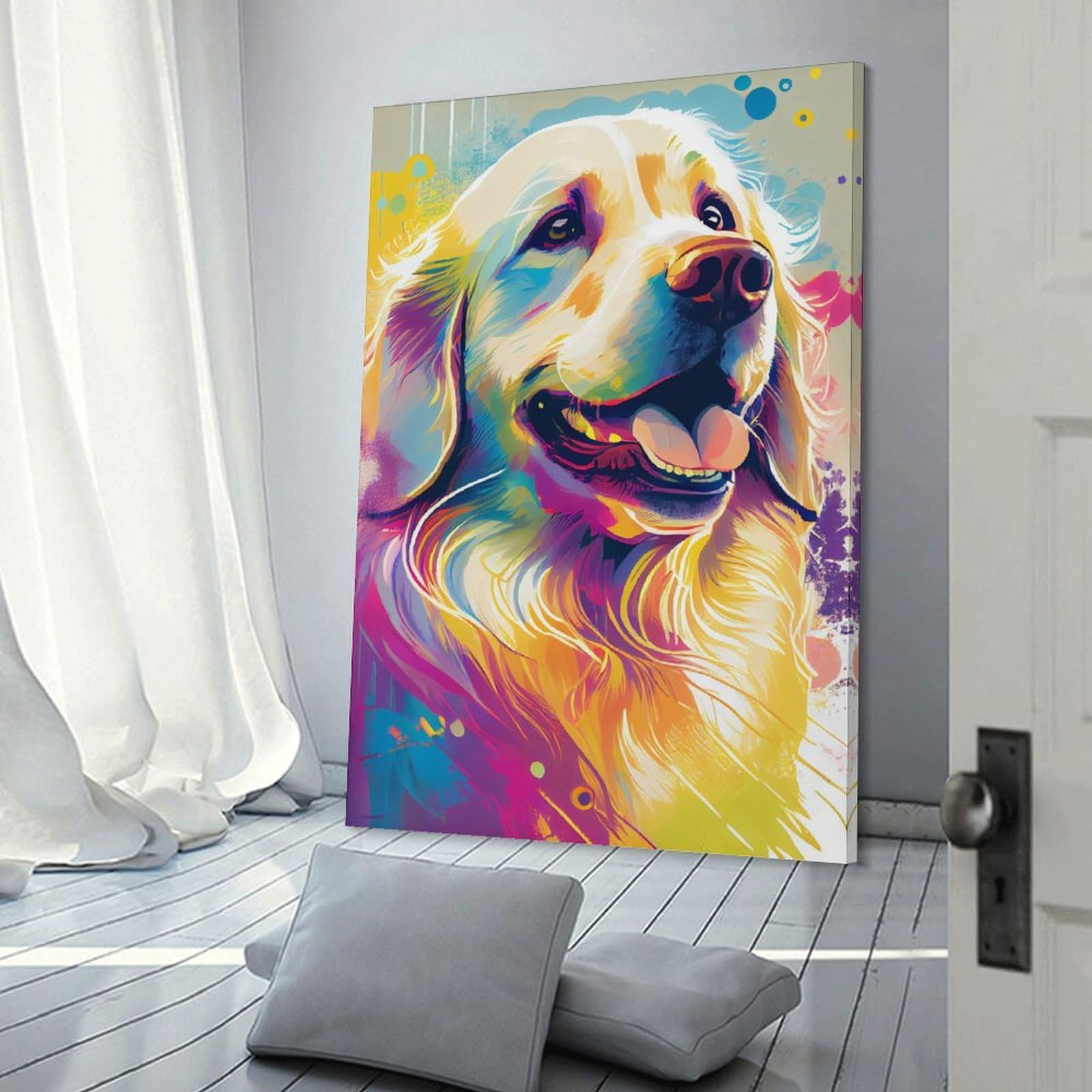 Junmoney Golden Retriever Art Print Hanging Wall Art, 20x30inch(50x75cm), for Gallery Wall Decor And Room Displays, Home Wall Art for Statement Displays