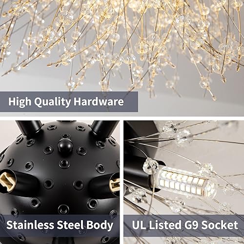 Miniatura 4 de Sputnik - Lámpara de techo empotrada, moderna lámpara de araña de cristal negro, 8 luces cerca del techo para dormitorio, cocina, pasillo, entrada