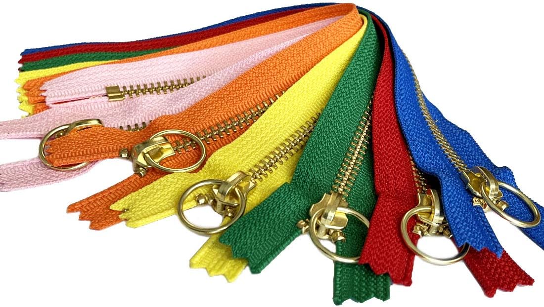 YKK #5 Brass with Notch Ring Pull (Mix of Hot Seasonal 6 Colors) 6 Pcs Metal Zipper Closed-End for Small Handbag or Pouch 4" - 11" (3 Inches)