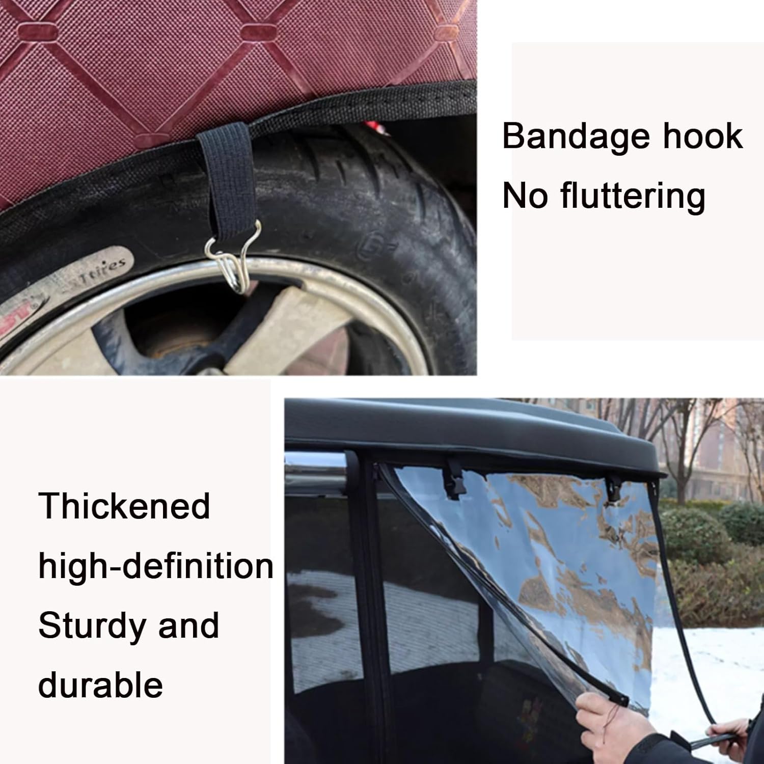 Trike Motorcycle Cover, Leather PVC Transparent Rainproof Tarpaulin, 3 Wheel Cargo Trike Windshield Frame Canopy, Warmth Windproof Electric Tricycle Cover for All(Red,175x70cm)