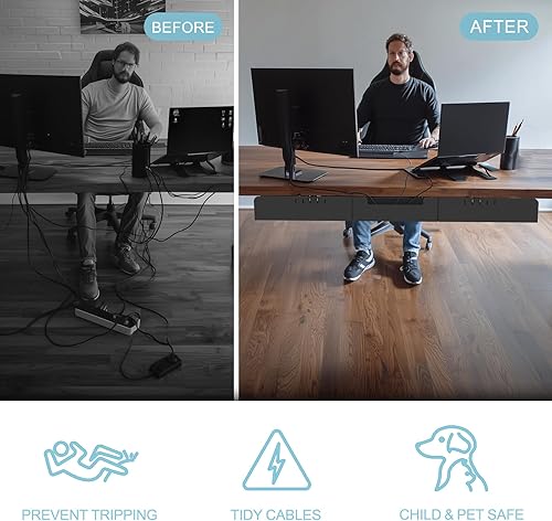 Miniatura 4 de Bandeja de gestión de cables de 47.2 pulgadas sin taladrar debajo del escritorio, organizador de cables de fieltro para mesa, bandeja de gestión de