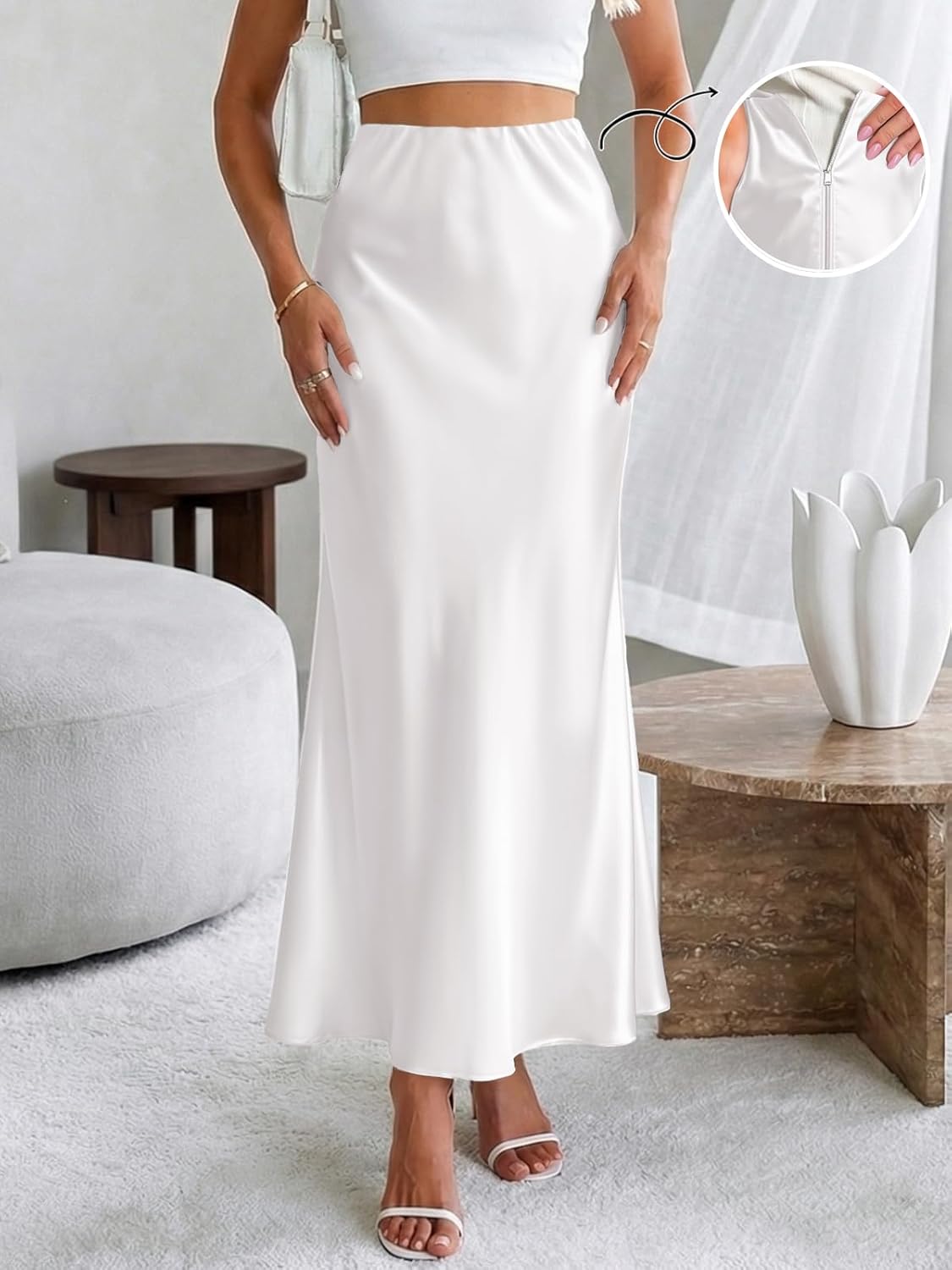 Women's Satin Maxi Skirts 2026 Spring High Waisted Flowy Long Silk A Line Elegant Business Casual Formal Slip Skirt