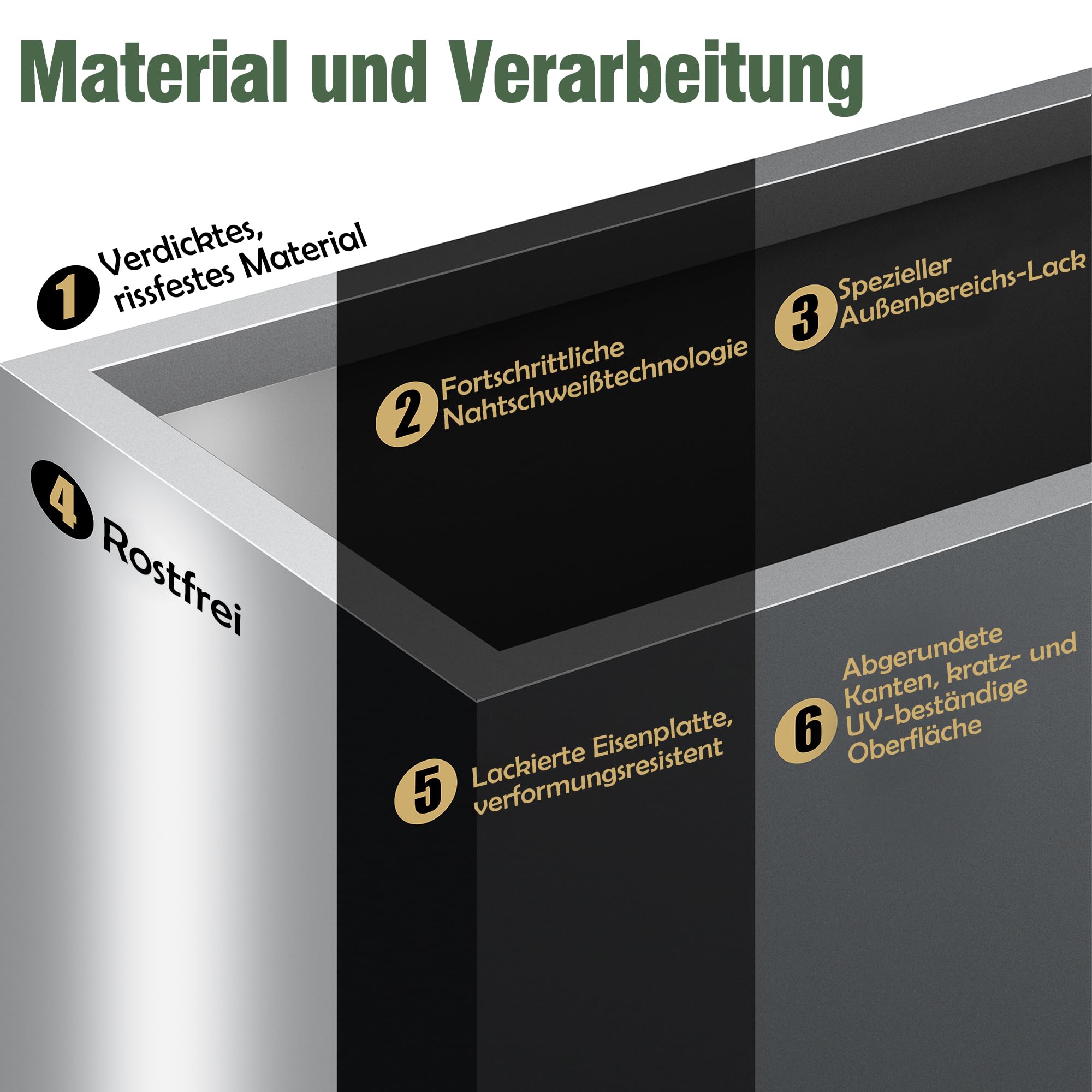 Blumenkasten Hoch Metall Pflanzkübel Rechteckig 96 cm lang XXL Schmal Groß & Wetterfest Dekoratives Hochbeet für Balkon Draußen Garten Terrasse Outdoor
