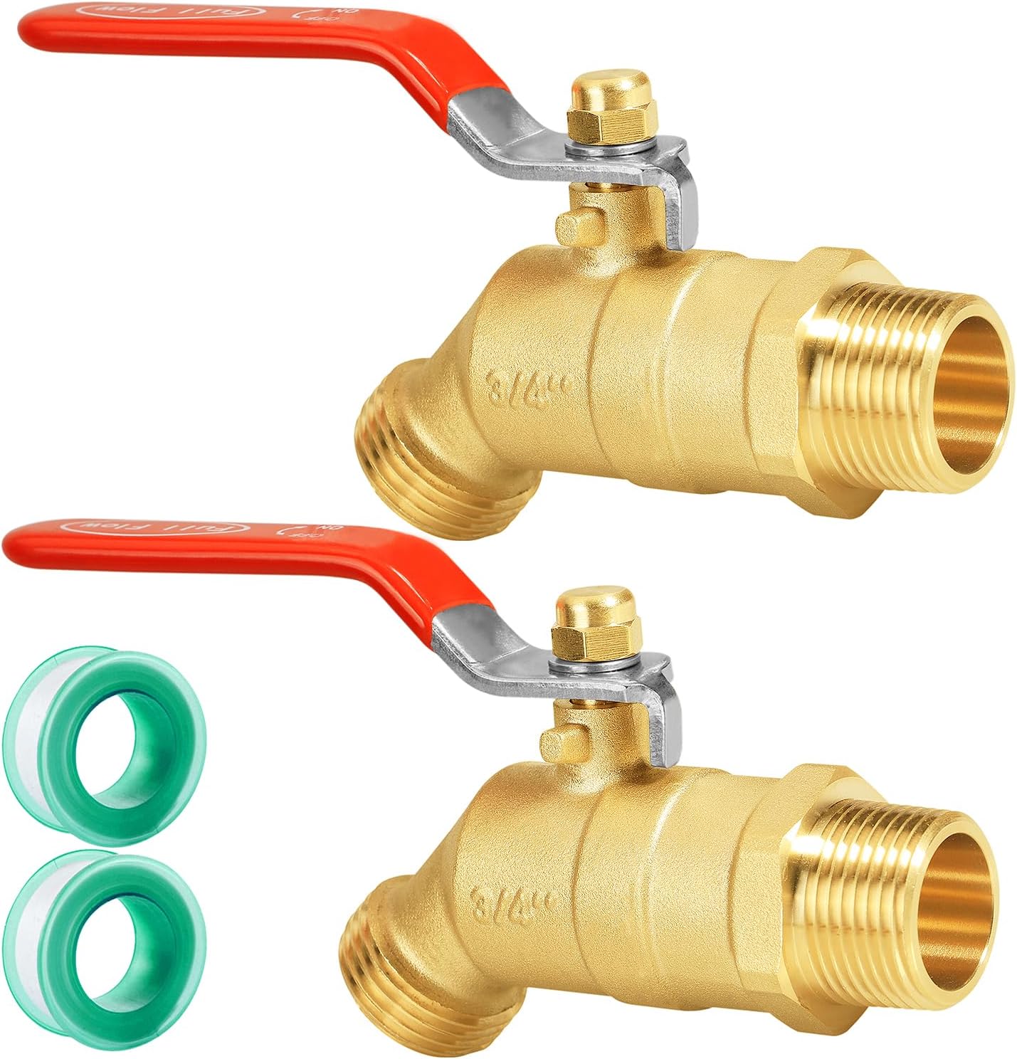 SIGURANTA 3/4" NPT/MIP Brass Male Hose Faucet, Water Spigot with 3/4" Male GHT Thread, Heavy-Duty Outdoor Hose Full-Flow Valve Long Handle 2PCS