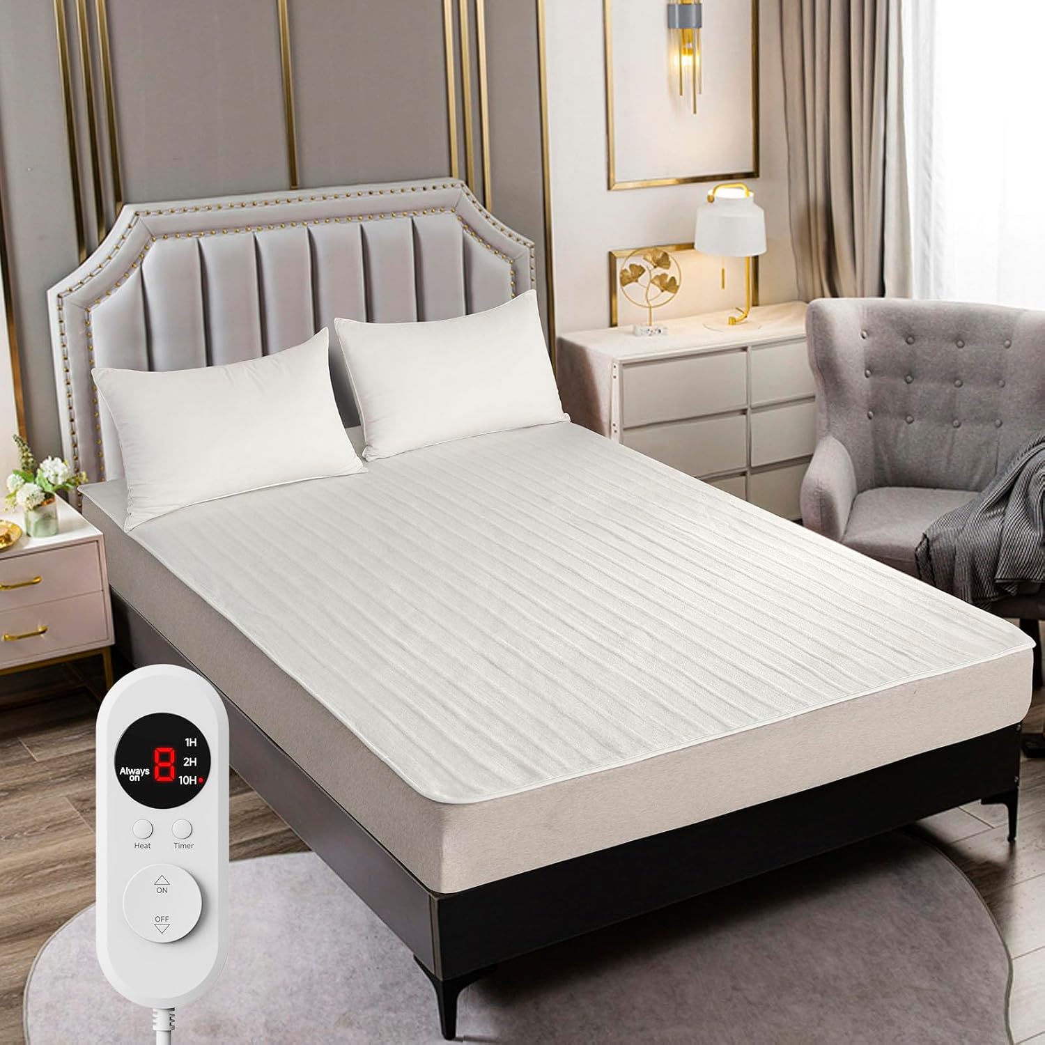 Heated Mattress Pad Twin Size – Electric Bed Warmer with 8 Heat Setting Controller, Heated Mattress Cover, Thick Underblanket Sheet Heater Topper (13 White, 39" x 75")