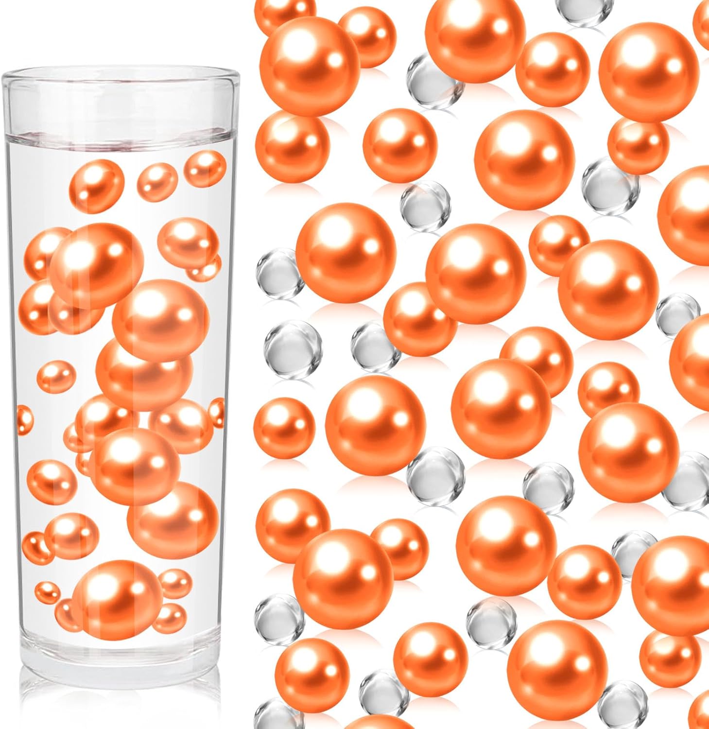 100PCS Orange Floating Pearls, Orange Marbles for Vases, Orange Floating Beads for