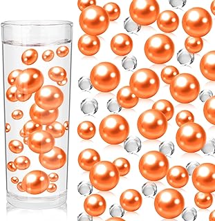 200PCS Orange Faux Pearls Beads for Centerpiece Vases, Vase Filler Faux Pearls, No Holes Filler Beads for Party Anniversary Birthday Wedding Thanksgiving Table Decor, 10/14/20/30mm