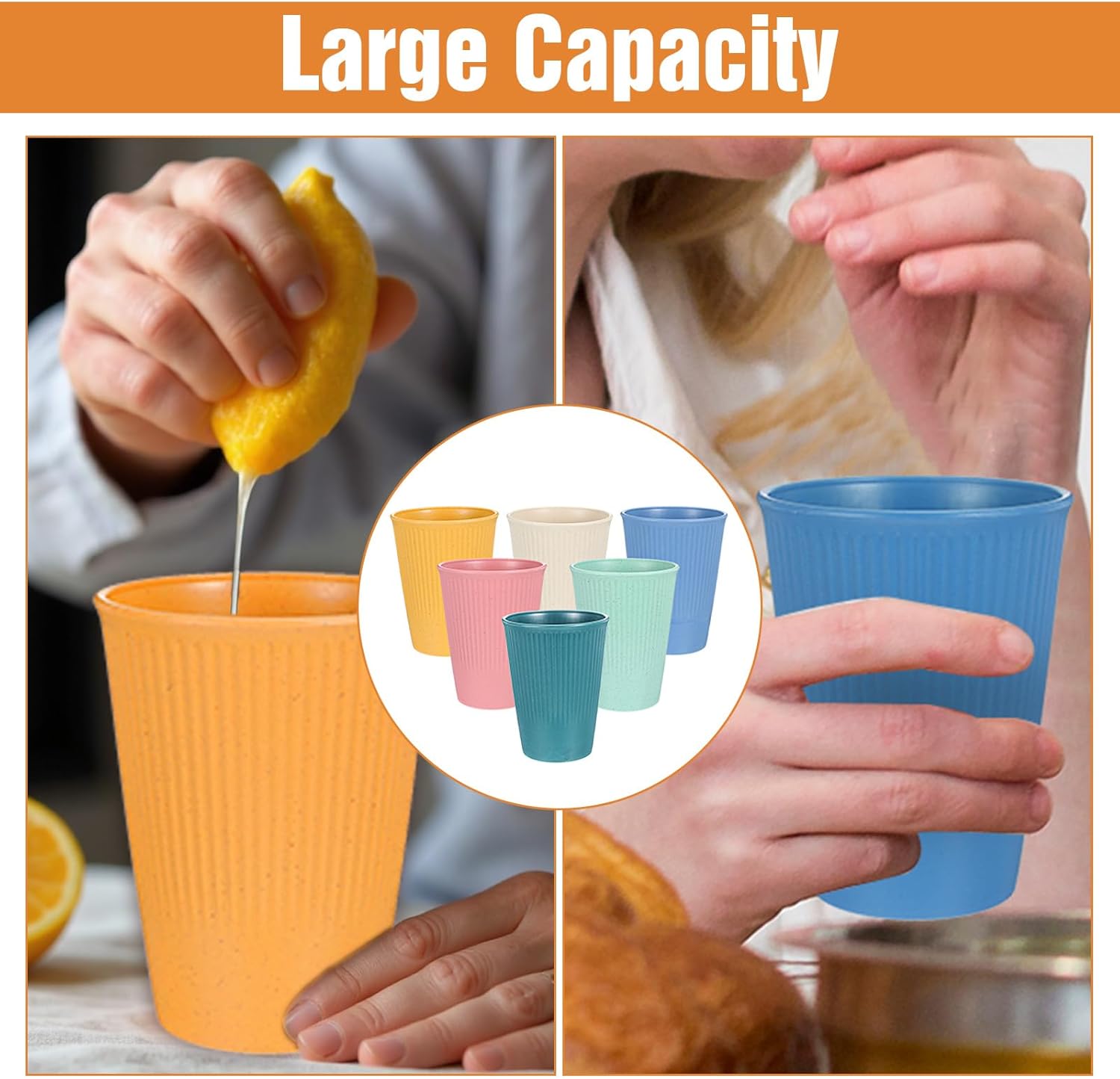 12 Pcs Wheat Straw Cups, Unbreakable Reusable Drinking Glasses, 12 Oz Dishwasher Safe Water Tumbler for Drinking Water, Juice,Milk, Soda, Coffee, 6 Colors - Image 7