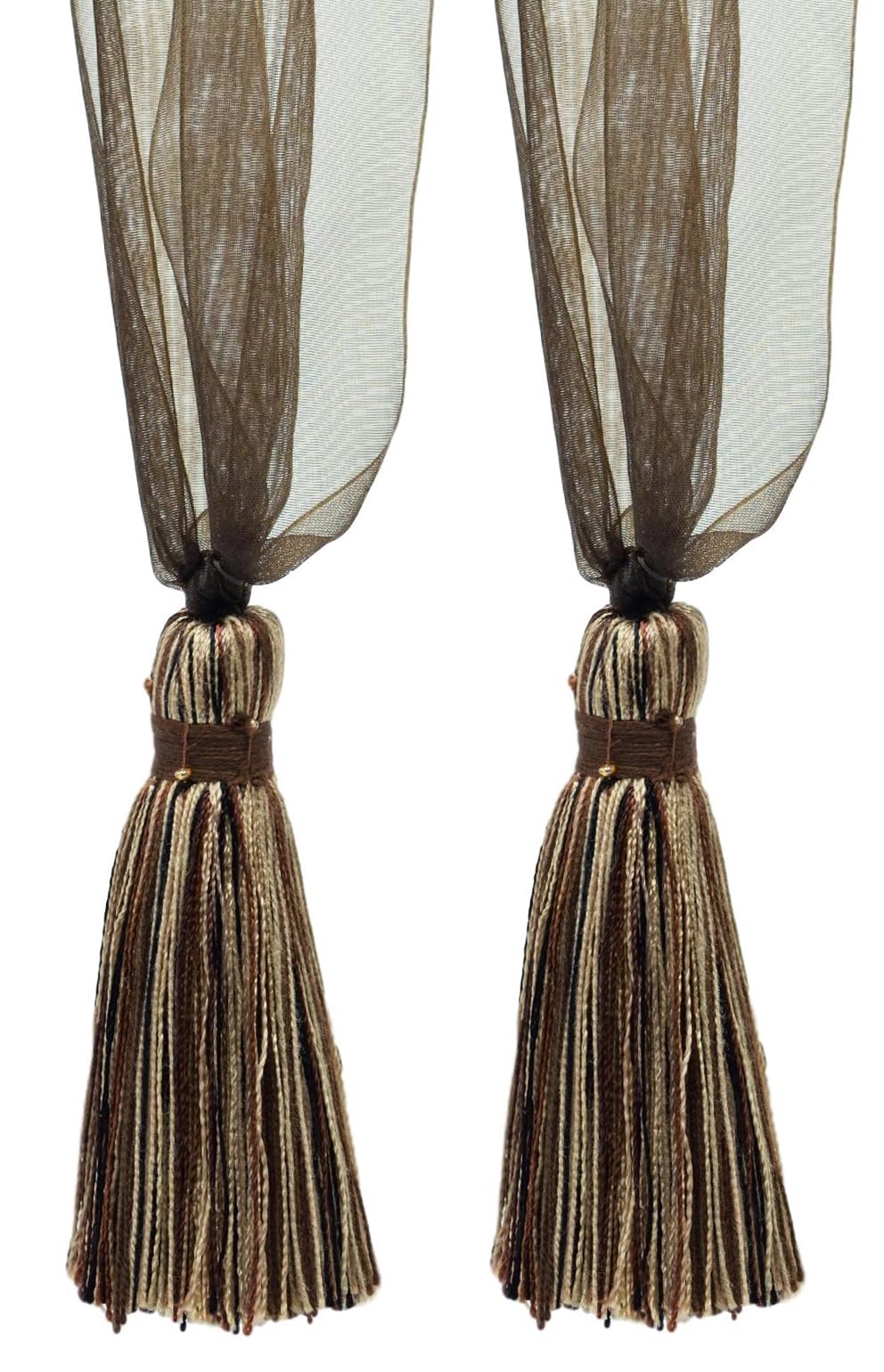 Recogelos de cortina de organza marrón chocolate para evitar arrugas juego de 2 con borla 10cm