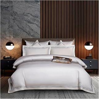 LEIGE Cotton Bedding Set 4 Piece Double Queen Size Embroidered Duvet Cover Sheet Pillowcase (Color : A, Size : 1.8 * 2.0m)