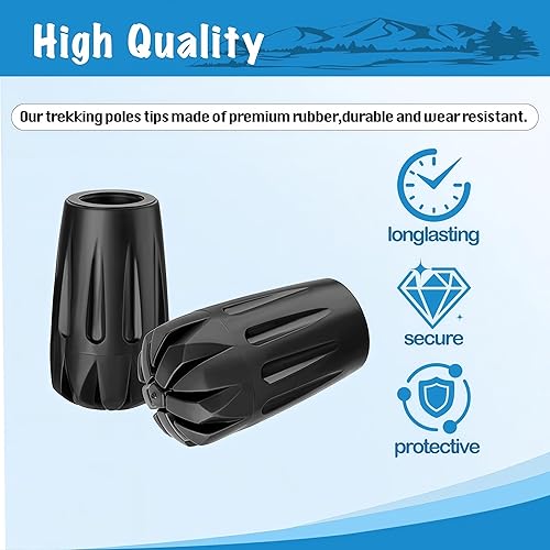 Miniatura 5 de 8 piezas de accesorios para bastones de trekking de repuesto duraderos de diamante negro, puntas de goma para bastones de senderismo para todos los