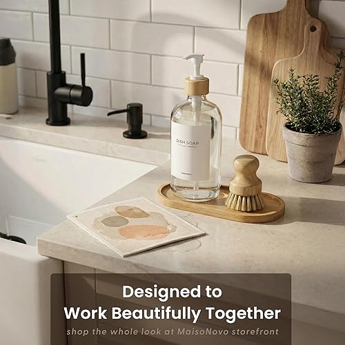 Miniatura 10 de MaisoNovo Glass Hand Soap Dispenser | Dish Soap Dispenser for Kitchen | 16.9oz Clear Bottles with White Bamboo Pump | Bathroom Lotion Dispenser