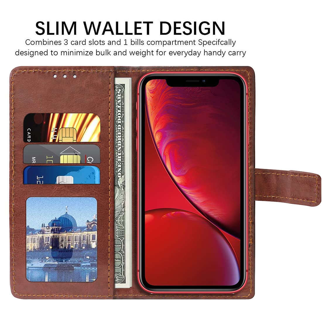 iPhone XR Leather Flip Cover - Wallet Case with Stand -3