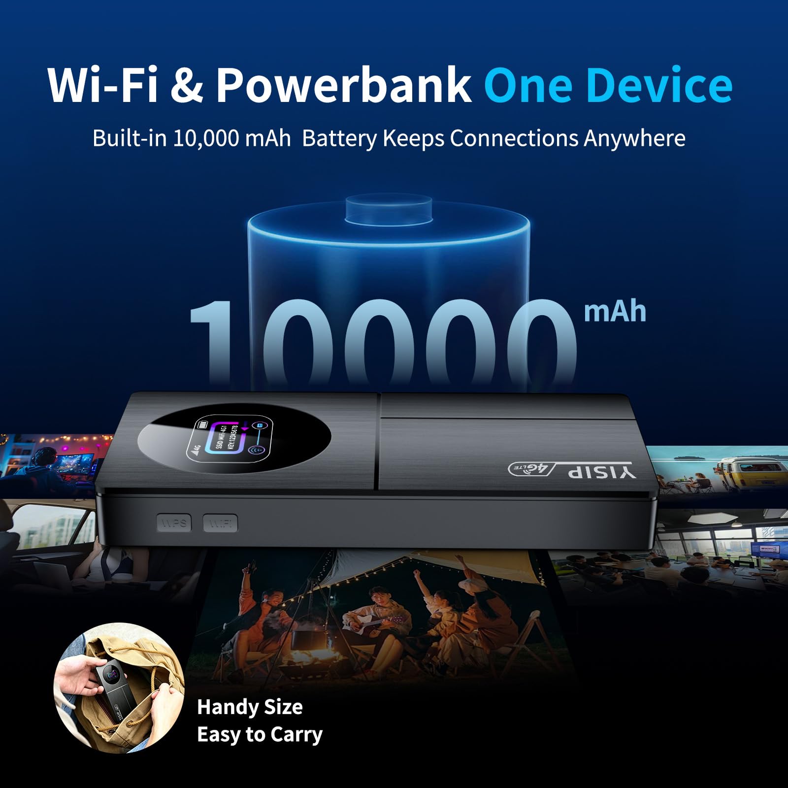 Router Wi-Fi mobile 4G LTE, hotspot, WiFi portatile, router WiFi mobile, dual chip, WiFi 6, batteria da 10000 mAh, scheda SIM, slot SIM sbloccato, per viaggi, casa (solo UE)