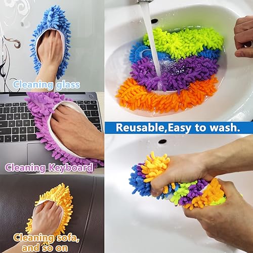 Miniatura 8 de 4 pares (8 piezas) pantuflas de mopa para zapatos, limpiadores de polvo de microfibra reutilizables multifunción, zapatos de limpieza de suelos para