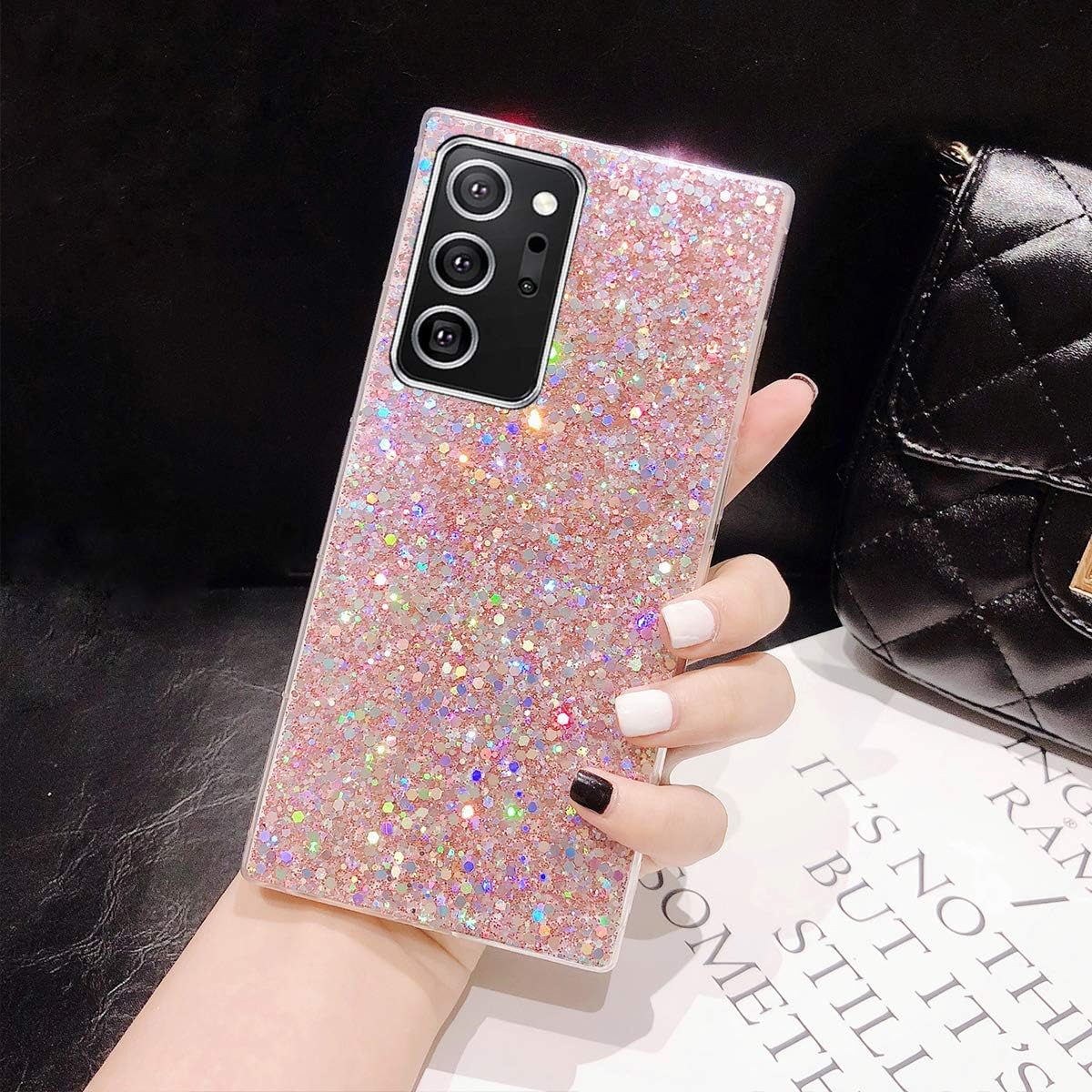 Topwin Galaxy Note 20 Ultra 5G Glitter Case, Sparkle Bling Shiny Diamond Slim Soft Clear TPU Rubber Bumper Girl Women Protective Case for Samsung Galaxy Note 20 Ultra 6.9 inch 2020 (Pink) - Image 5