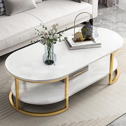 BROWN ART SHOPPEE Coffee Table,Center Table Living Room Sofa Side Table Design Coffee Table Round Coffee Table,Modern Coffee Table Living Room Side Table for Living Room (Double Gold & White)