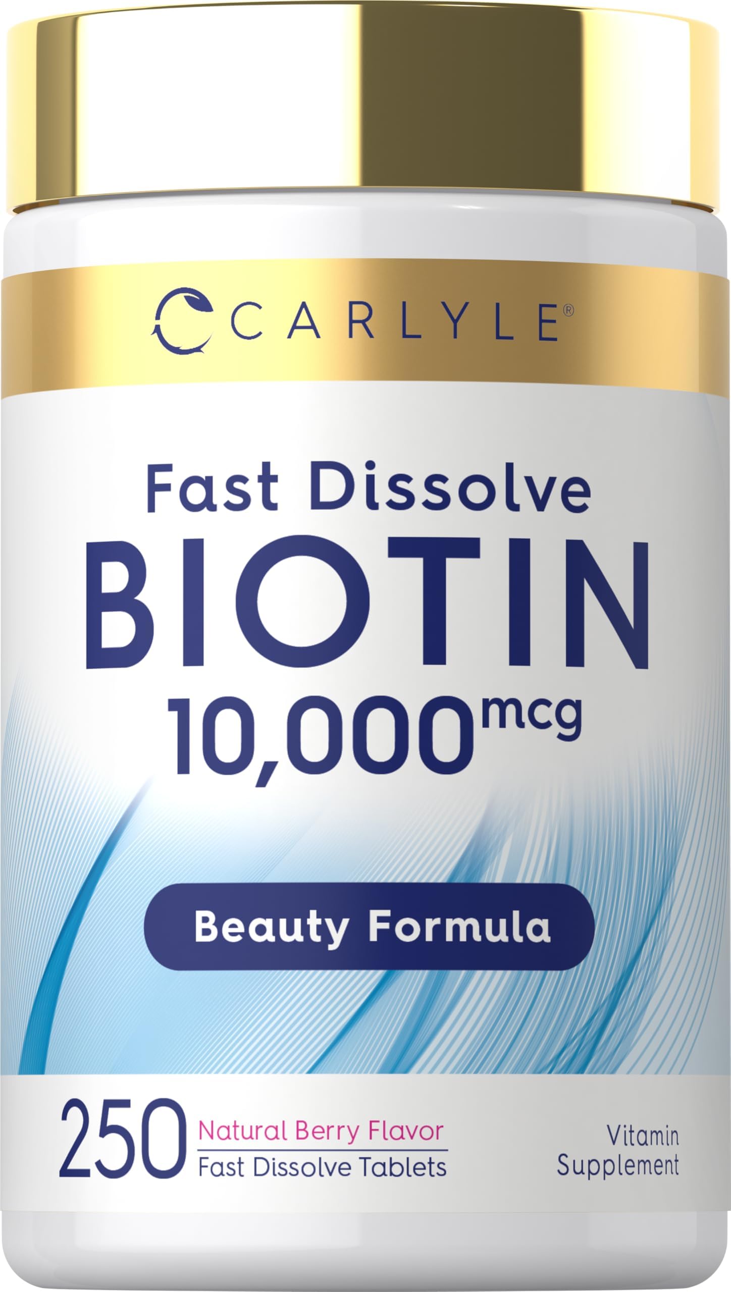 Biotin 10000mcg | 250 Fast Dissolve Tablets | Max Strength | Vegetarian, Non-GMO, Gluten Free Supplement