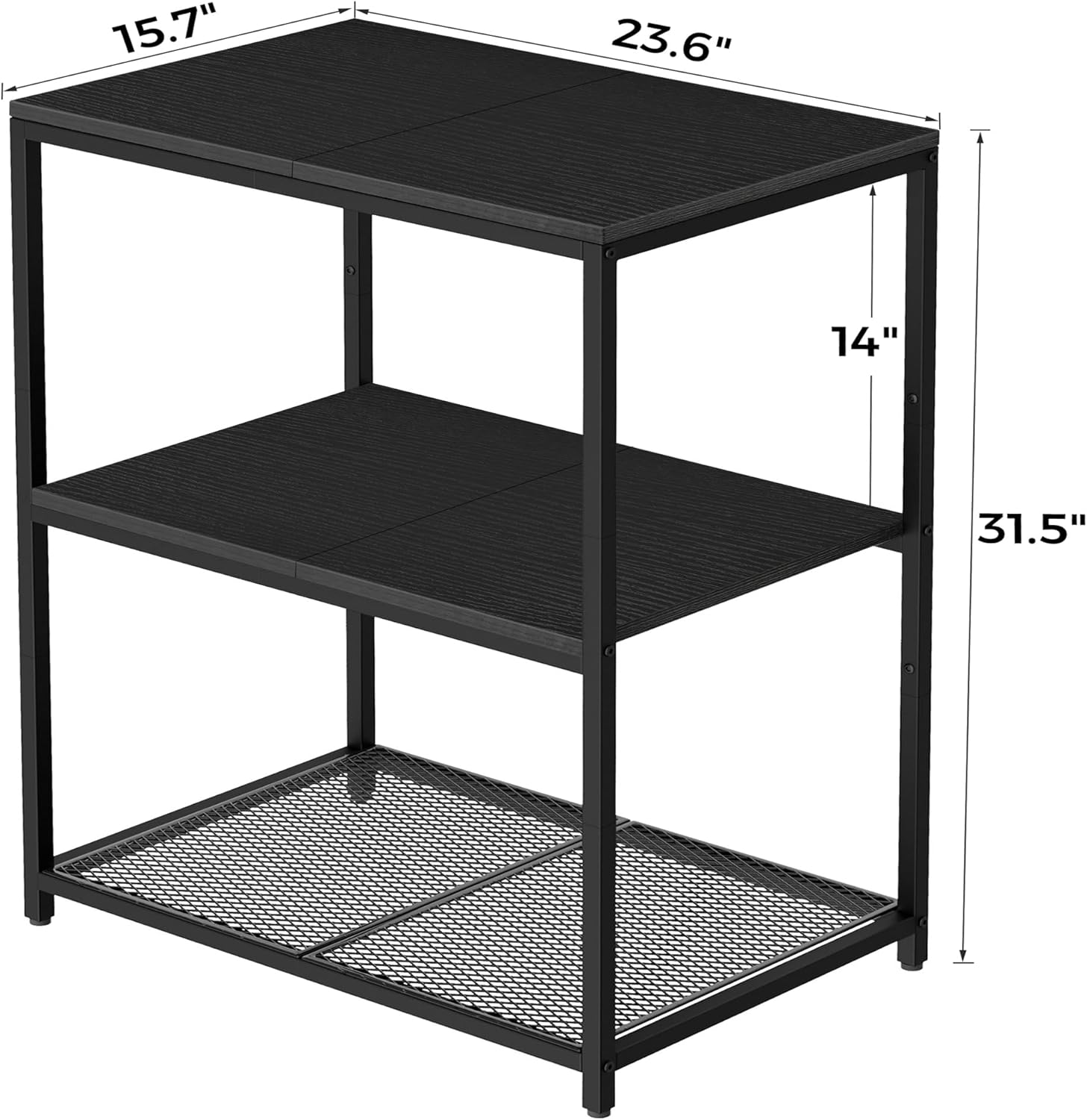 Kitchen Island with 3 Shelves, Kitchen Shelf with Large Workstation, Bakers Rack, Workbench, Metal Frame, Black