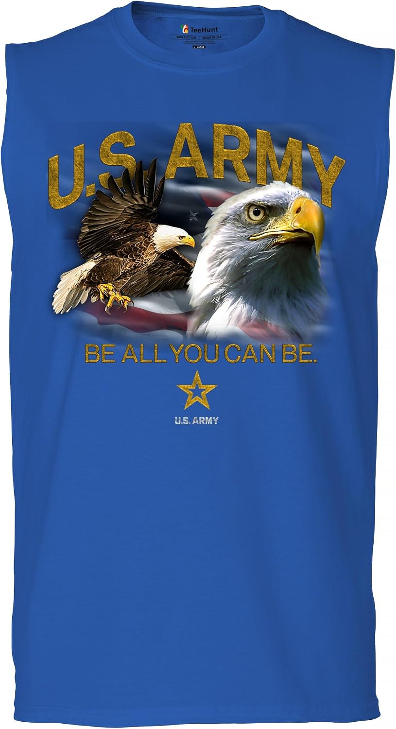 Tee Hunt US Army Be All You Can Be Muscle Shirt American Military Strong Veteran DD214 Patriotic Armed Forces Licensed Men's