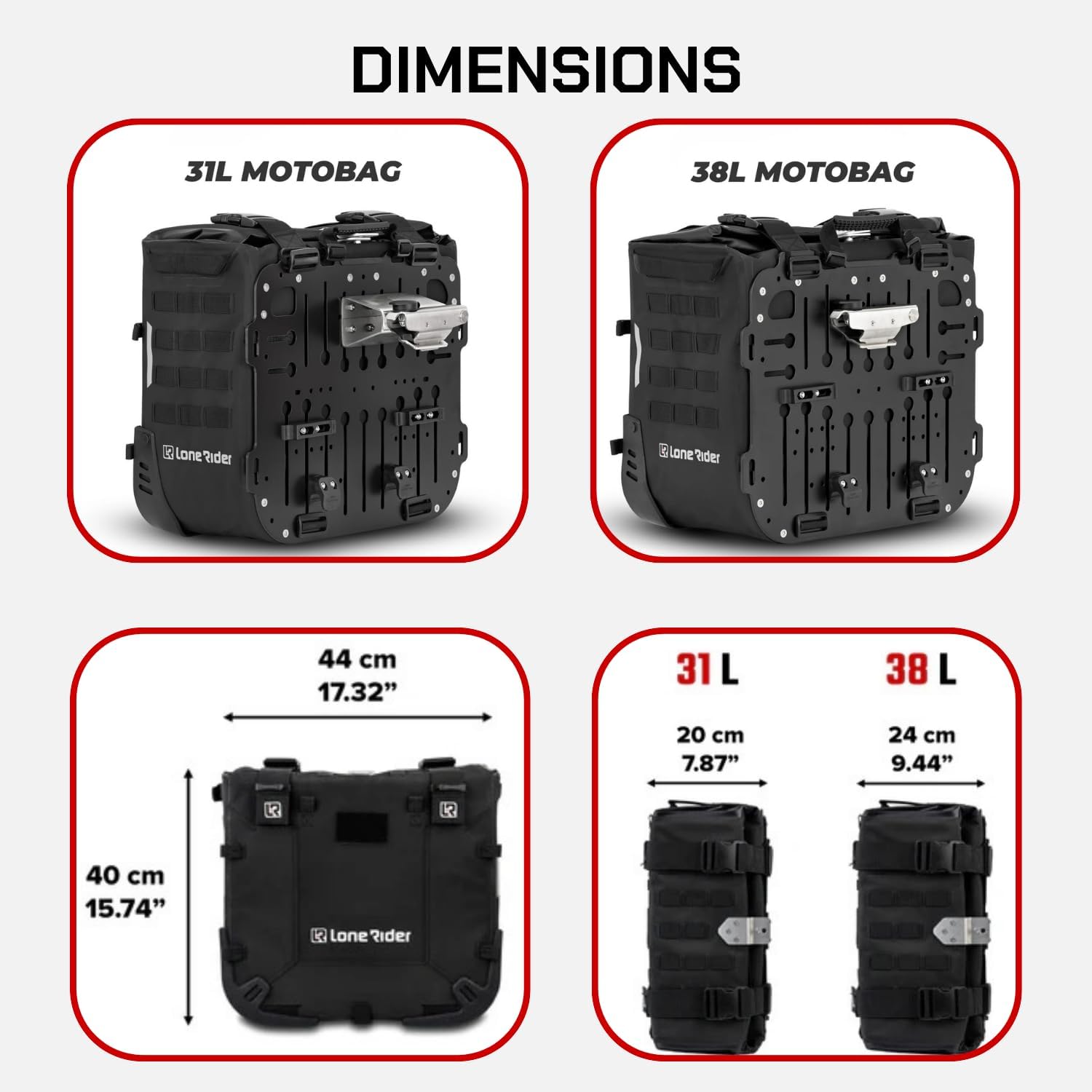 Lone Rider 38L Semi-Rigid Side Bag Pannier for BMW Motorcycle - Waterproof Dustproof Hypalon Soft Case with Quick Release System - Safer Alternative to Aluminum Hard Cases - No Racks Included