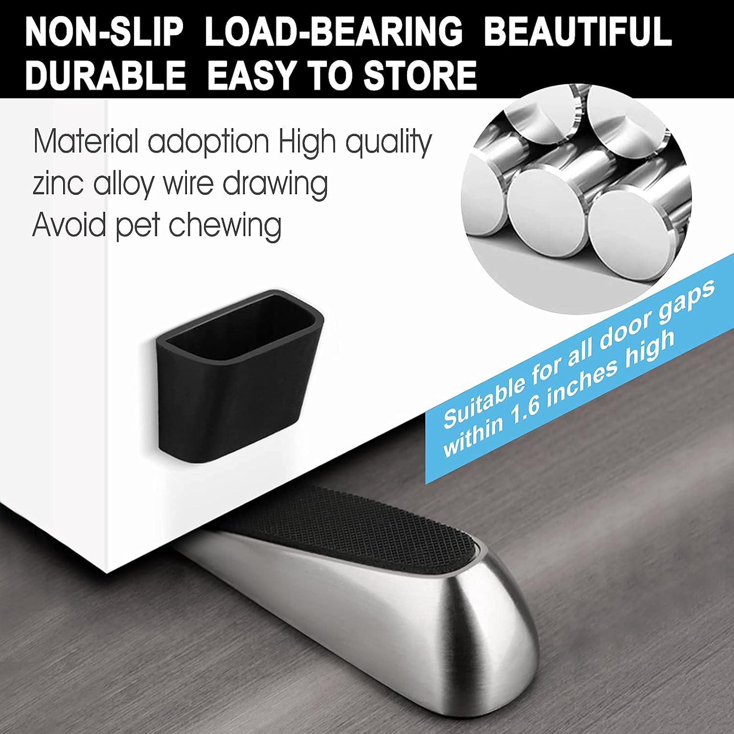 2021 Strongest Door Stopper (2 Pack) Heavy Duty Door Stop Wedge, Quality Zinc Alloy and Rubber Made, Suits Any Door, Any Floor, Comes with 2 Door Stoppers Wall Protectors. AIMAXINKE : Office Products
